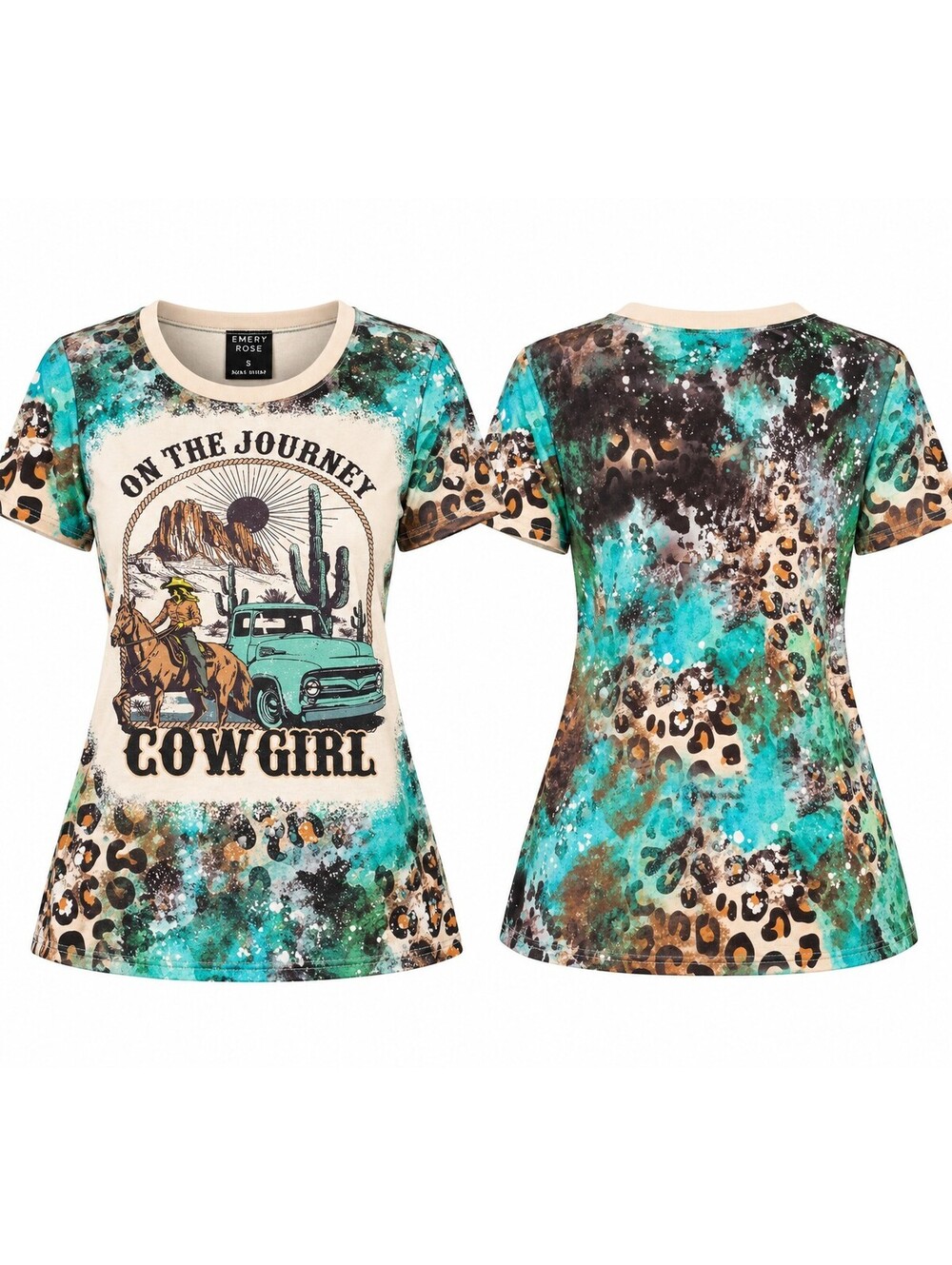 Emery Rose Women's On The Journey Cow Girl Graphic T-Shirt, Size Small